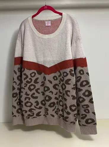 Wanna B Animal Cheetah Print Knit Oversized Long Sleeve Sweater Size L