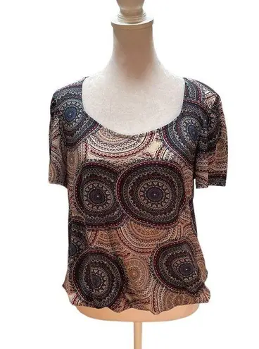 Ava James Multi-Color Short Sleeve Scoop Neck Elastic Bottom Blouse Size Small