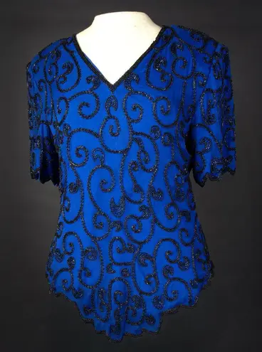 Cobalt Royal Blue Silk Short Sleeve V