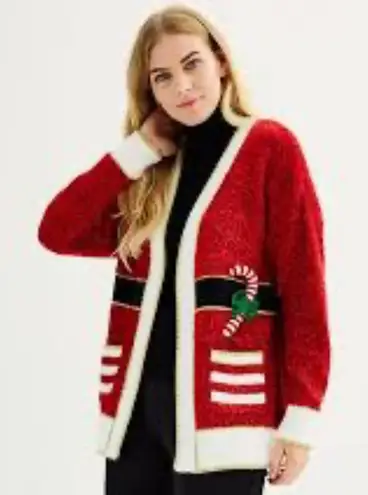 Ugly Christmas sweater Cardigan with Candy Cane Design oversized be the present! Red Size M