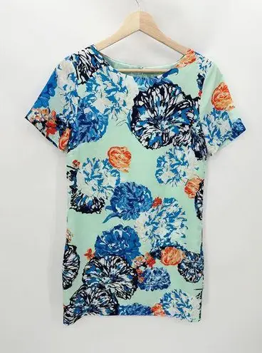 J.Crew Factory Dress Women 2 Mint Green Blue Floral Print Short Sleeve Gallery