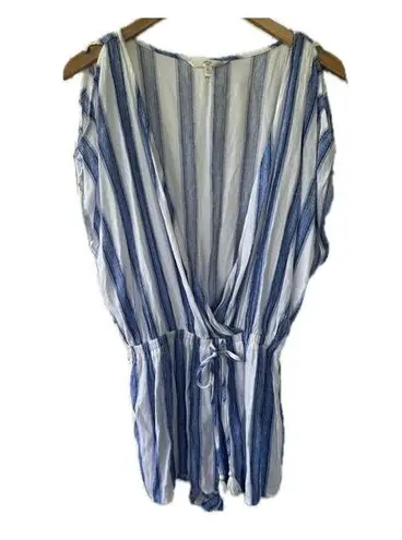 Hawaiian Tropic Stripe Faux Wrap Shoulder Cutouts Swim Cover Up Romper L