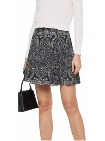 Haute Hippie black & cream paisley silk mini skirt size 10