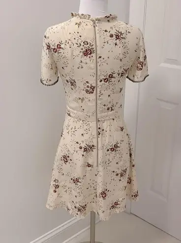 The Kooples Silk Cream Floral Lace Inset Ruffle Dress