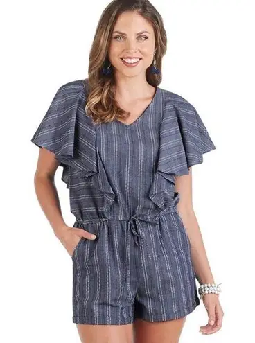 Mud Pie  blue ISLA ROMPER women’s size XS pockets & drawstring