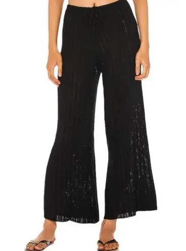 SNDYS Everyday Lounge x Revolve Baha Ribbed Knit Wide Leg Pants Black Medium NWT
