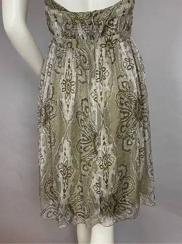 ABS Allen Schwartz A.B.S. Allen Schwartz Silk Dress Halter Deep V-Neck Cut-Out Metallic Thread Sz 8