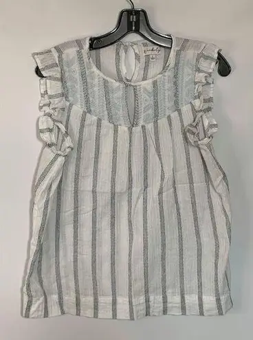 Wonderly  Ruffle Capped Striped Sleeve Blouse Size L