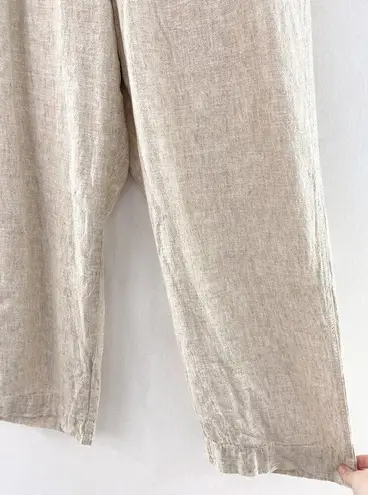 Briggs Women's Linen Blend Wide Leg Crop Pants sz XL Paperbag Waist High Rise Tan