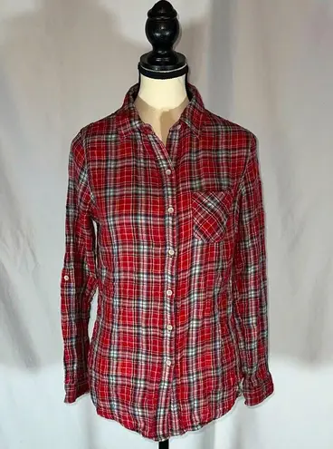 Sandra Ingrish • Size S Button Up Shirt Pockets Plaid Red Multi Casual Collar