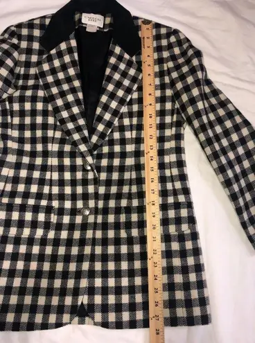 Carroll Reed Size 6 Blazer Black Jacket White Check Suede Collar Wool USA FLAWED