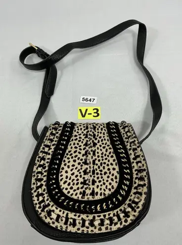 Aimee Kestenberg Crossbody Bag Black Cow Hair Front Snap Flap Chain Detail