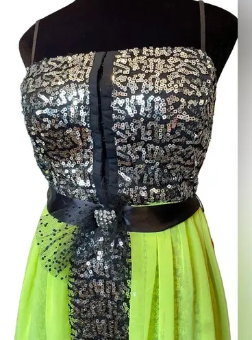 NEW City Studio Neon Yellow Metallic Silver Sequin Hi Lo Bustier Formal Dress Size undefined