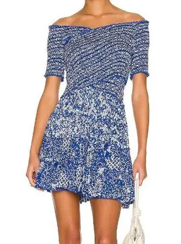 Poupette St. Barth NWT Soledad Mini Dress Smocking Blue Antibes Size Medium