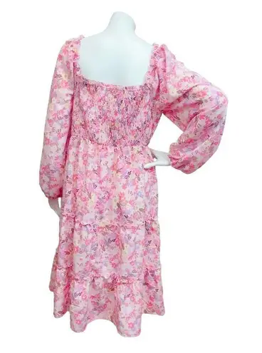 As You Wish Women’s 1X As U Wish Smocked Boho Bohemian Garden Pink Floral Tiered Midi Dress