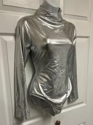 UNBRANDED Silver Metallic Turtleneck Bodysuit Size XL