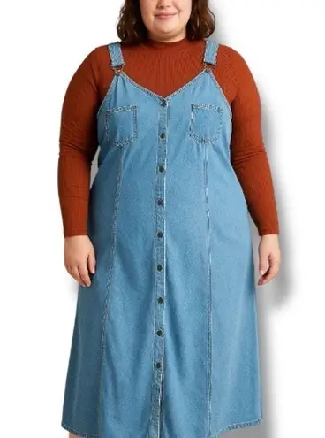 Vintage 90s Casual Corner Chambray Denim Maxi Overall Dress Button Front 16 Blue