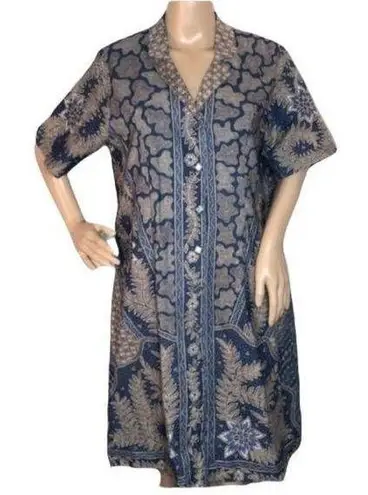 Vintage Floral Geometric Tribal Print Button Down Shirt Dress L/XL Size undefined