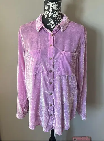 Pilcro and the Letterpress Anthropologie Pilcro Top Womens Crushed Velvet Pink Size 10 Long Sleeve Shirt