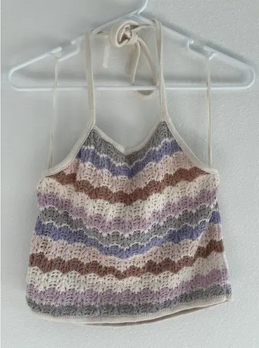 American Eagle Womens Size Medium Pastel Cropped Crochet Halter Boho Beachy Purple