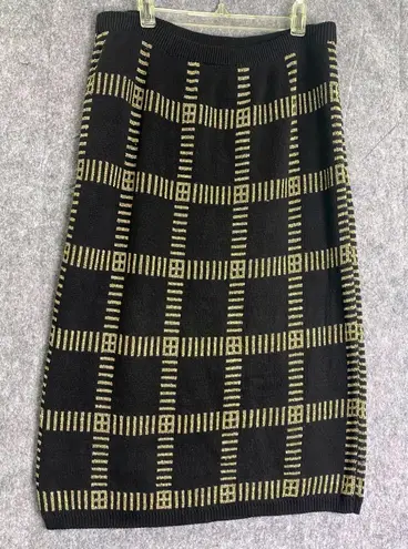Black Gold Knit Bodycon Skirt Metallic Stretch Holiday Party Event Wear Size M