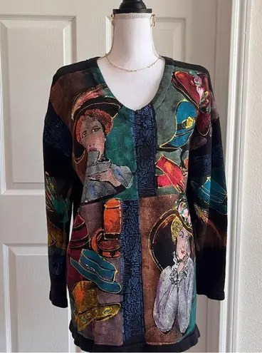 MARGUERITA Tea Time Vintage Theme Ladies Hats Gloves Black Sweater Painted Art Size M