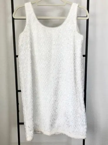 Jill Stuart White Eyelash Fringe Sleeveless Mini Dress