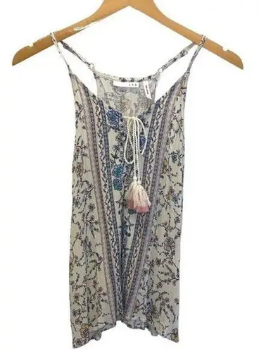 LUQ Womens Floral Rachell Tie Detail Spaghetti Strap Halter Top Multicolor Small Blue