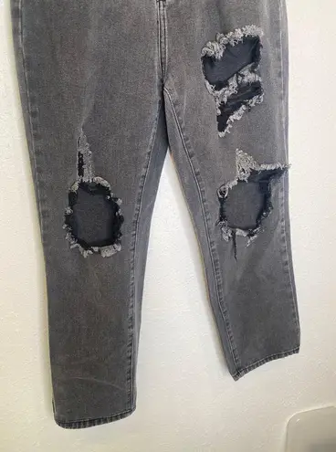 Pretty Little Thing  Charcoal Destroyed Straight Leg Denim Jeans Sz 6 High Rise