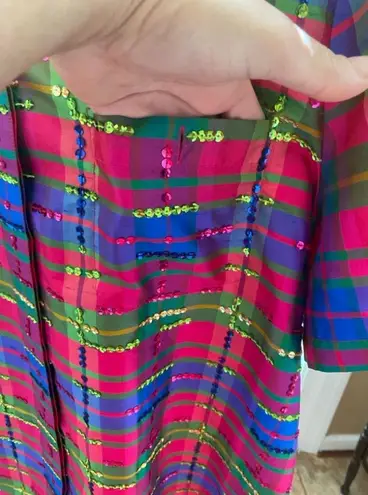 Diane Gilman Women's Pink Green Plaid Blouse Size L