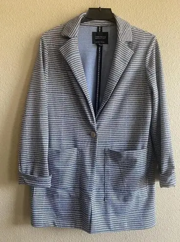 Sanctuary Anthro  Houndstooth Editor Plaid Oversized Blazer SZ XS Blue