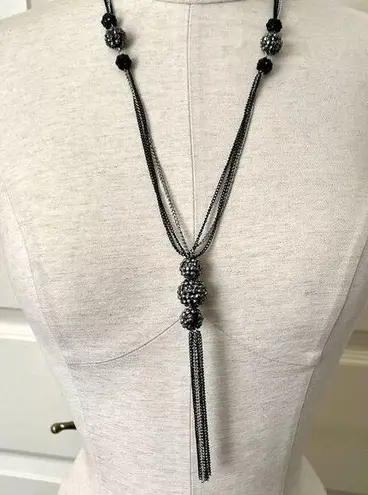 BlackĀ silver chain long necklace with rhinestoneāballs