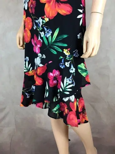 Thalia Sodi Black Floral Faux-Wrap Ruffled Dress NWT SMALL
