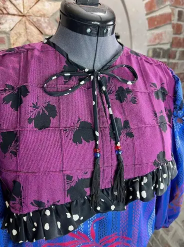 dress fit and flare floral ruffles swing skirt purple maroon Blue Size L