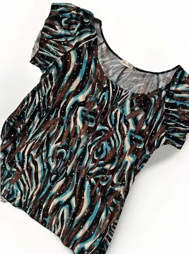 Brittany Black Women Top Size XL Glam Sparkle Blue Brown Holiday Mature Party