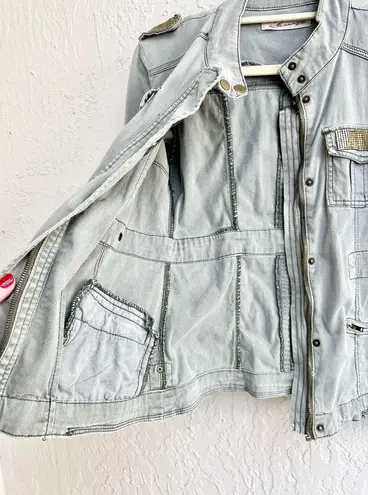 Vintage Havana Long Sleeve Snap Button Utility Denim Jacket Olive Gray Women's 8