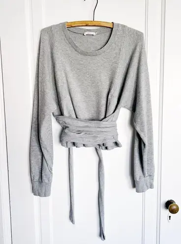 ALC Frank ALC • Atlas Tie-Front Sweatshirt grey terry knit dolman sleeve wrap waist