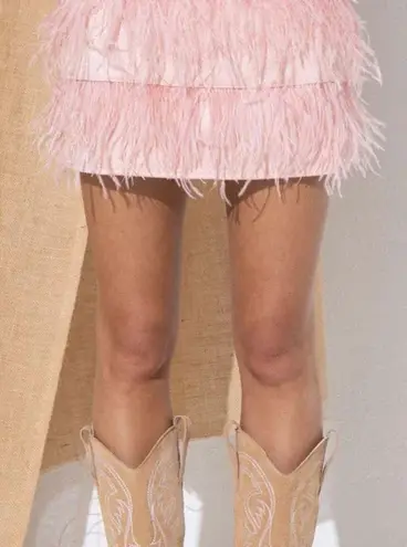 Boutique pink suede ostrich feather mini skirt