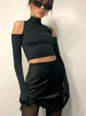 Paloma Lira Cold Shoulder Turtleneck Crop Top with Gloves in Black NWT