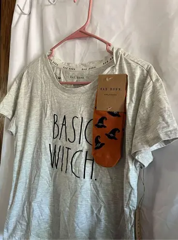 Rae Dunn  Basic Witch T-Shirt With Witch Hat Ankle Socks Woman’s Size Small NEW