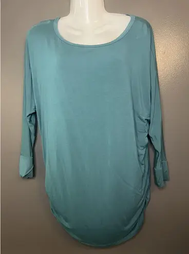 Zenana Shirt Womens Small Teal Dolman Tunic Top 3/4 Sleeve Ruched Side Hem Green