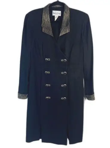 Danny & Nicole Black Green Animal Print Contrast Novelty Button Blazer Dress 10P