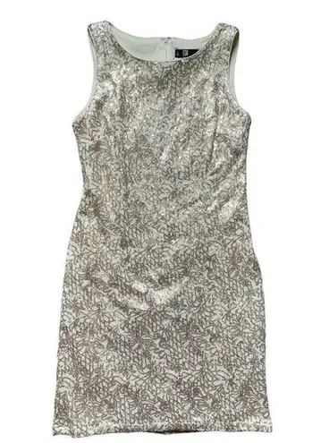 Leslie Fay  White and Silver Sequin Bodycon Dress 6