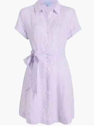 NWT Hill House 100% Linen Preppy Short Sleeve Mini Dress in Purple White Striped Size XL