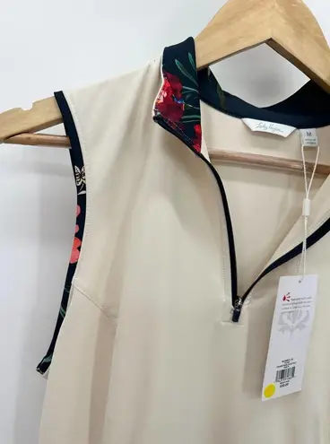 Lady Hagen Cream Plaid Drawstring Sleeveless Polo Tank Women's Size Medium M NWT