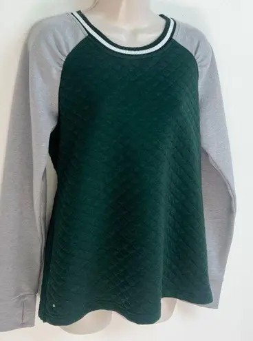 Antigua Quilted Long Sleeve Crew Neck Sweatshirt Gray Green Women’s Large