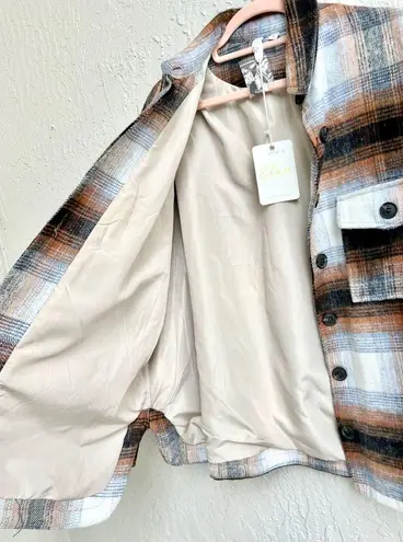 Elan NWT Long Sleeve Riley Plaid Button Front Jacket Brown Women's Size Small