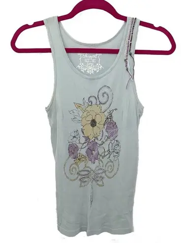 new Project e Vintage ❃ Floral Graphic Tank ❃ Baby Blue with Embroidery ❃ Large
