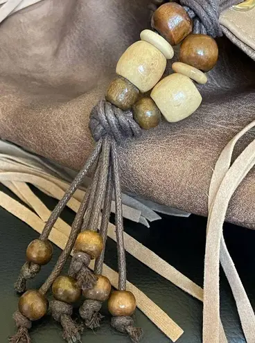 BOHEMIAN FAUX LEATHER & TASSELS BEADED BACKPACK Brown