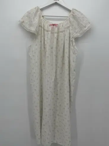 Lorraine Vintage Floral Dainty Cotton Nightgown Dress Size Large Coquette White